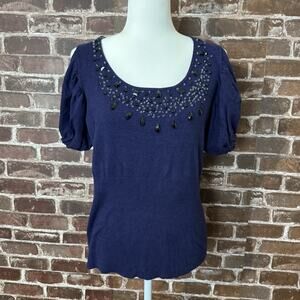 Midnight Velvet Womens Short Sleeve Top Shirt Large Navy Blue Heavy Wright